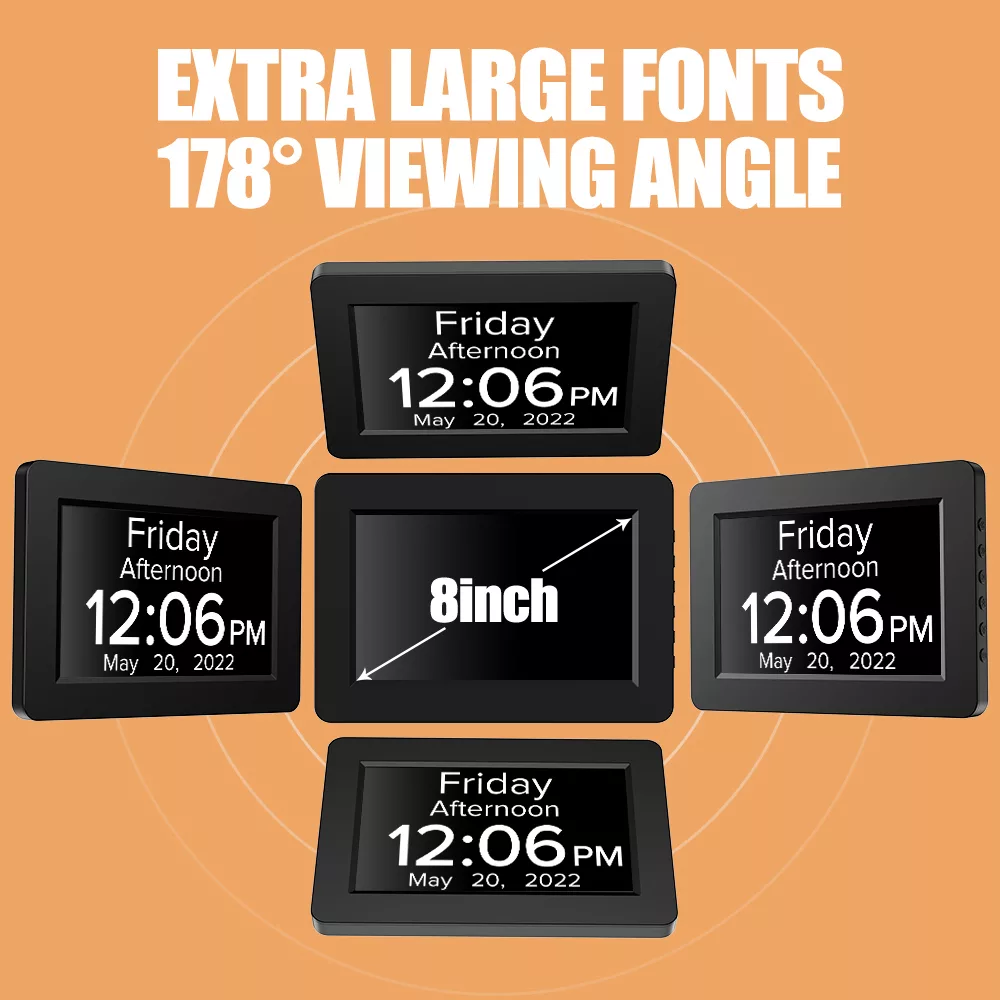8" Talking Digital Dementia Day Clock - Black - Image 2
